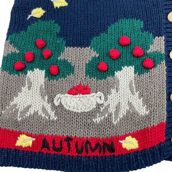 Christopher & Banks Vintage Hand Embroidered Four Seasons Wool Sweater Vest Sz L - Picture 7 of 16